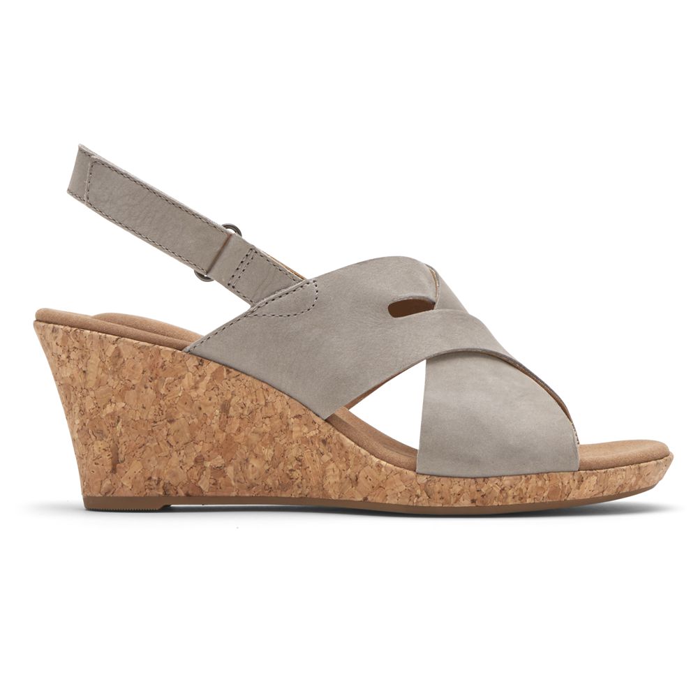 Rockport Briah Slot Slingback - Womens Wedges Sandals - Beige - NZ (XBT-781209)